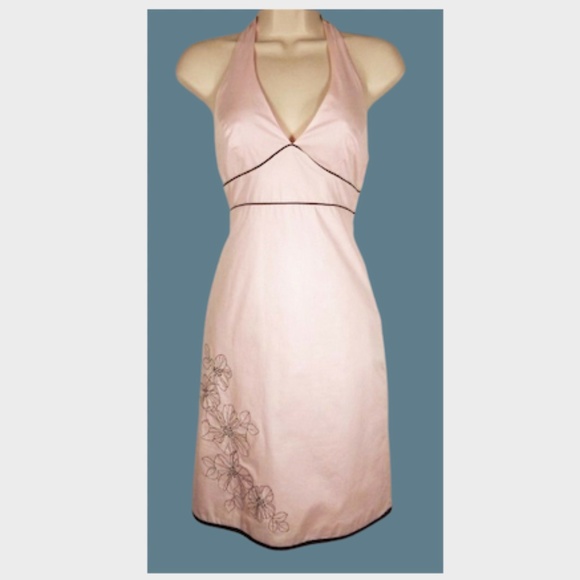 XHILARATION Pink & Brown Embroidery Halter Dress - Picture 1 of 5